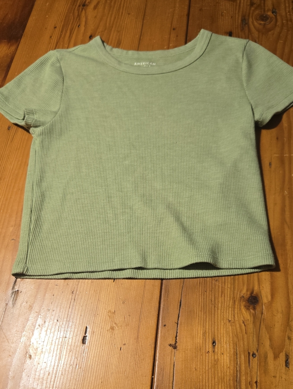 American Eagle Outfitters Sage Green Ribbed Short Sleeve Top Sz Lg